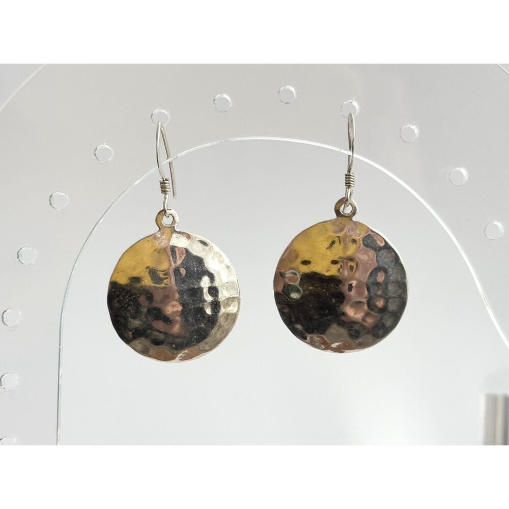 Thai made Round Minimalist Hammered Vintage Sterling Silver 925 Earrings - Picture 13 of 13